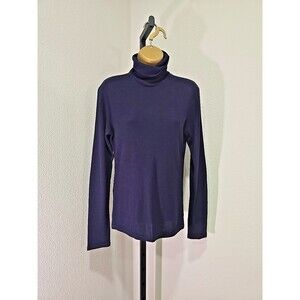 True Vtg 70s Italian Turtleneck Womens M Navy Blue Minimalist Old Money Capsule